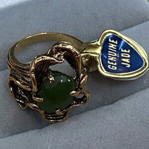 Gorgeous Vintage Genuine Jade 18K Gold Electroplated Ring Size 6 MCM 70s 80s